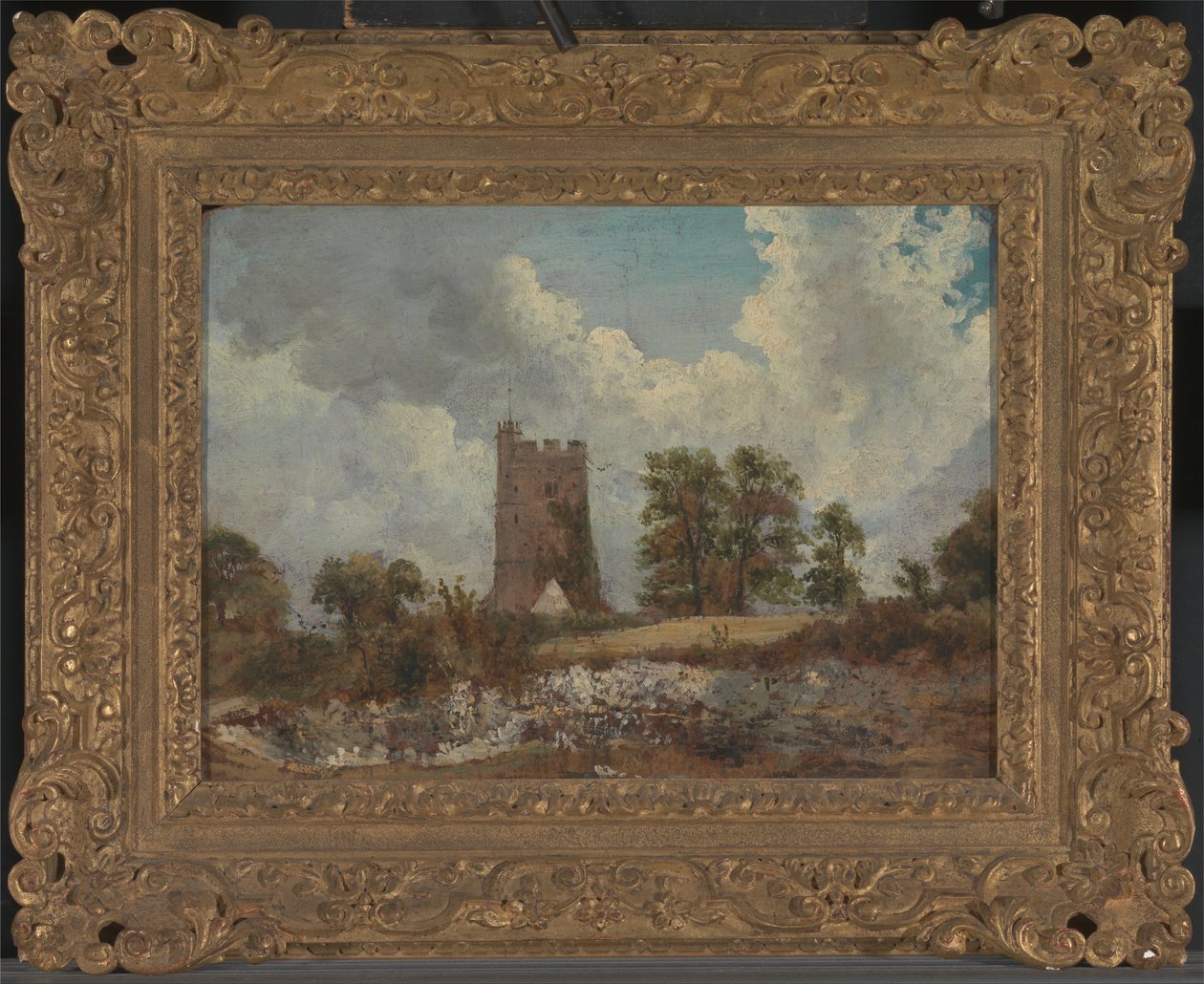 Landschap met een kerk door George Frederick Watts