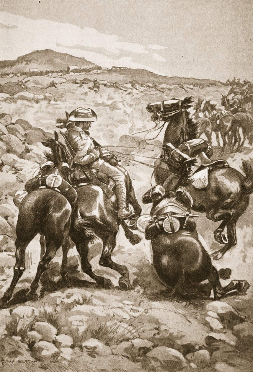 Op de hielen van De Wet: Gemotoriseerde infanterie valt een wagenkonvooi aan, illustratie uit 