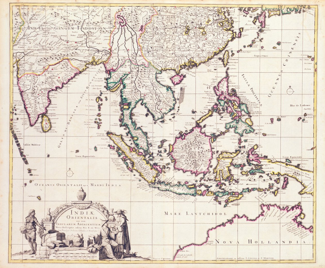 Kaart van India en de Oost-Indië door Frederick de Wit