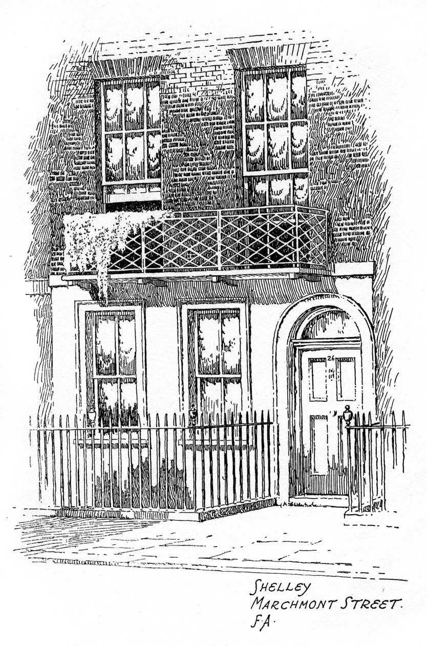 Het huis van Percy Bysshe Shelley, Marchmont Street, Bloomsbury, Londen door Frederick Adcock