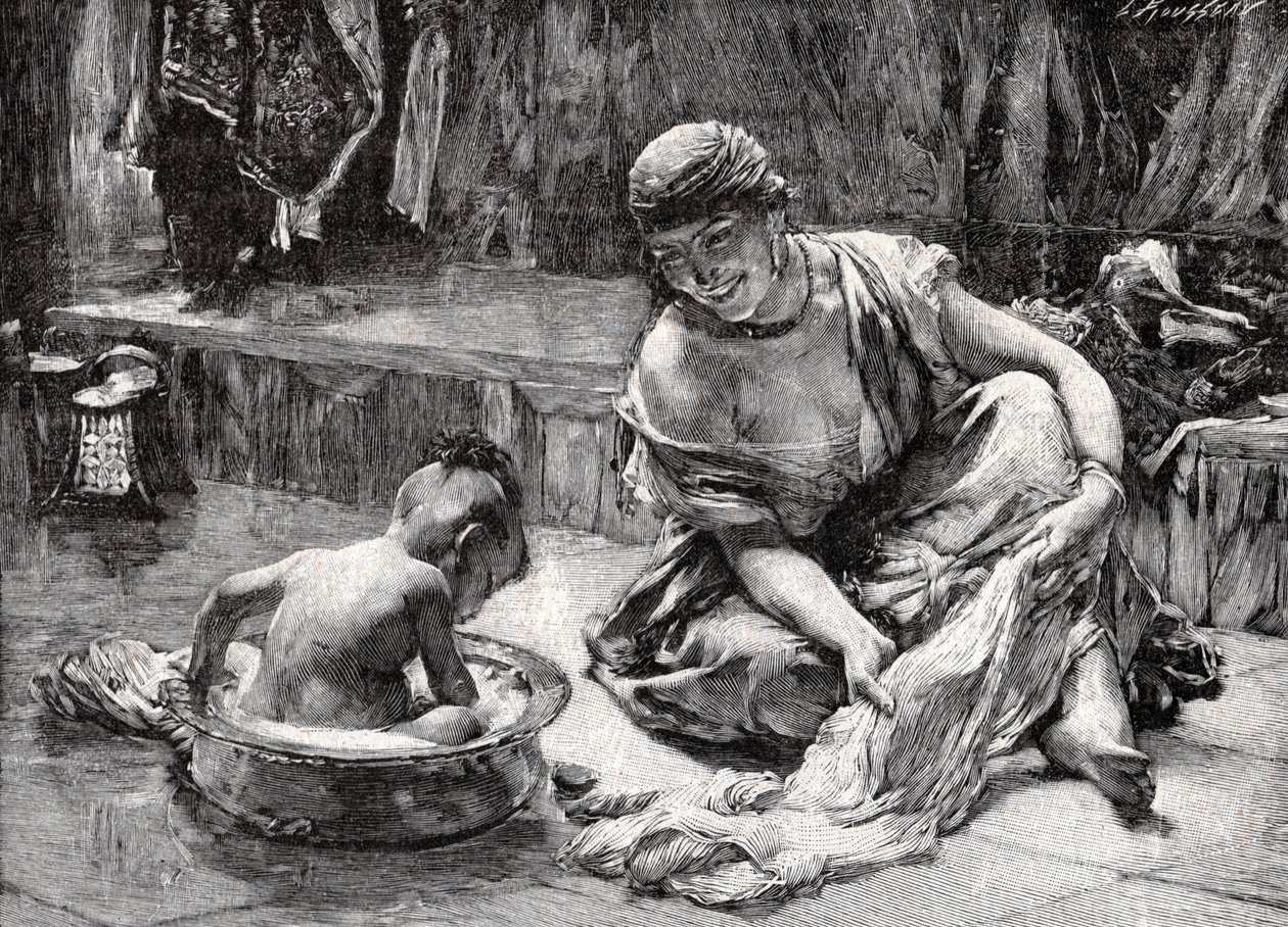 Kinderen baden, Egypte door Frederick Arthur Bridgman