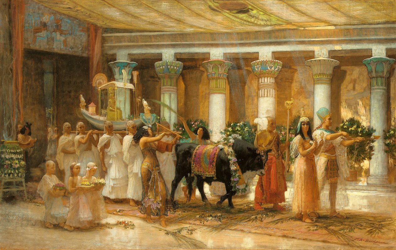 De Processie van de Heilige Stier, Apis, c.1879 door Frederick Arthur Bridgman