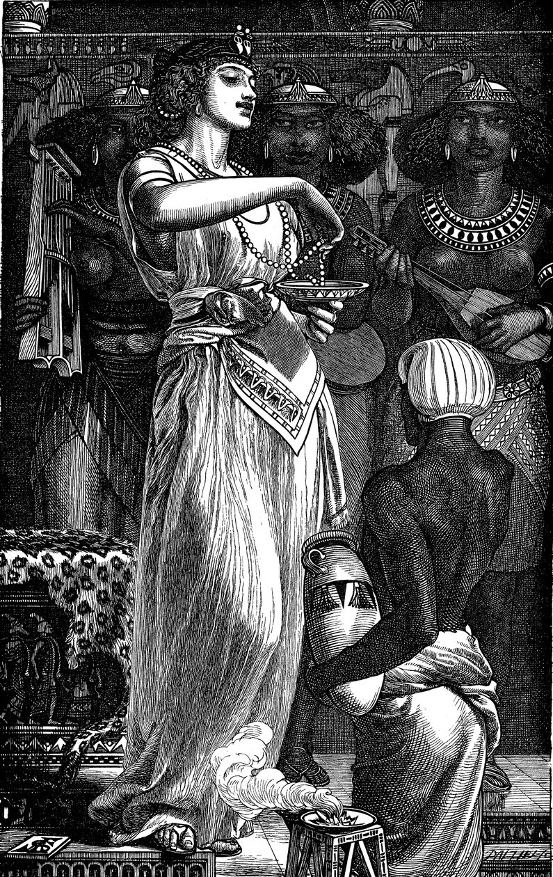 Cleopatra VII 69-30 v.Chr., koningin van Egypte, parels oplossen in wijn, 1866 door Frederick Augustus Sandys