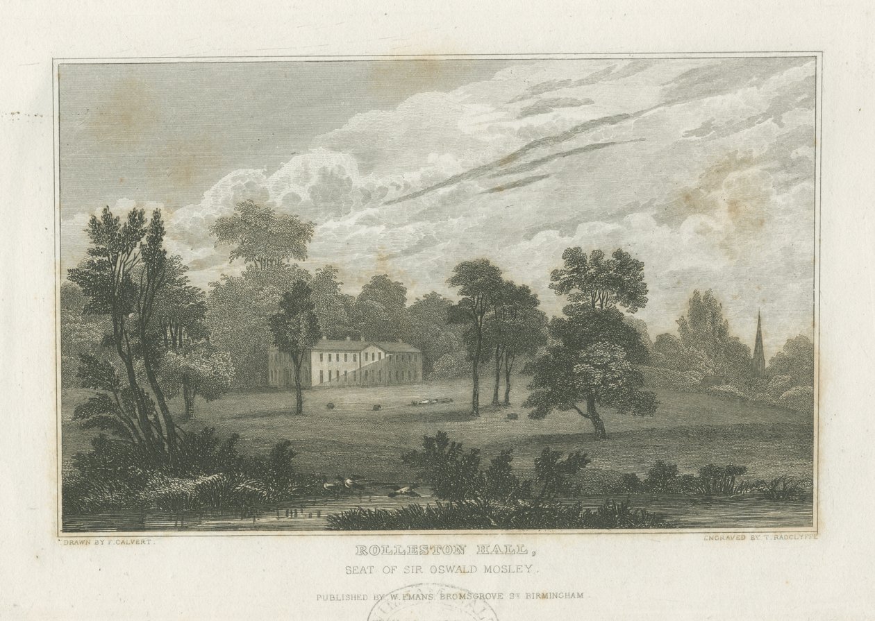 Rolleston Hall (gravure) door Frederick Calvert