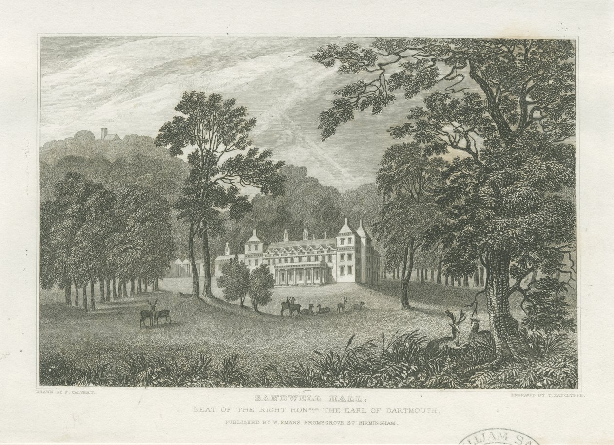 Sandwell Park - Hall (gravure) door Frederick Calvert