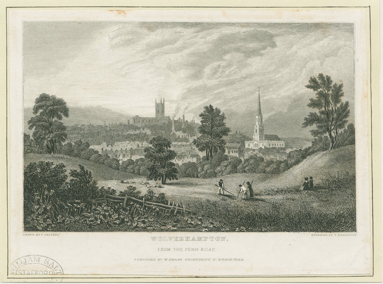 Wolverhampton - Ver uitzicht vanaf de Penn Road (staalgravure) door Frederick Calvert