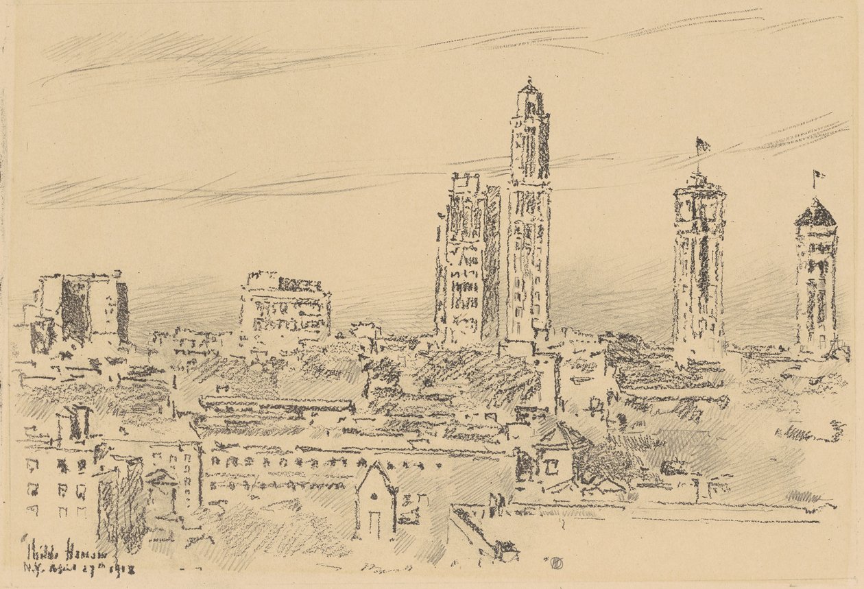 New York Sky Line, Lichte Gebouwen door Frederick Childe Hassam