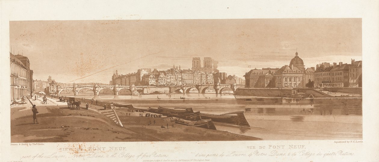 Uitzicht op Port Neuf, deel van het Louvre, Notre Dame & het College van Vier Naties, 1803; Plaat 7 uit Uitzichten in Parijs, het Emanuel Volume tracing van de plaat B1981.25.2616 door Frederick Christian Lewis the Elder