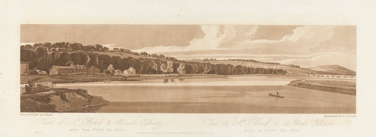 Uitzicht op St. Cloud en Mt. Calvary vanaf Pont de Seve 1802; Plaat 18 uit Uitzichten in Parijs, het Emanuel Volume tracing van de plaat B1981.25.2627 door Frederick Christian Lewis the Elder