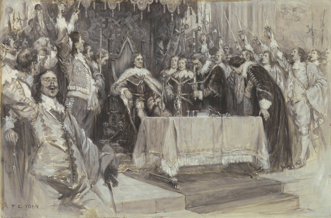 De tweede installatie van Cromwell als beschermer, in Westminster Hall, 26 juni 1657 door Frederick Coffay Yohn