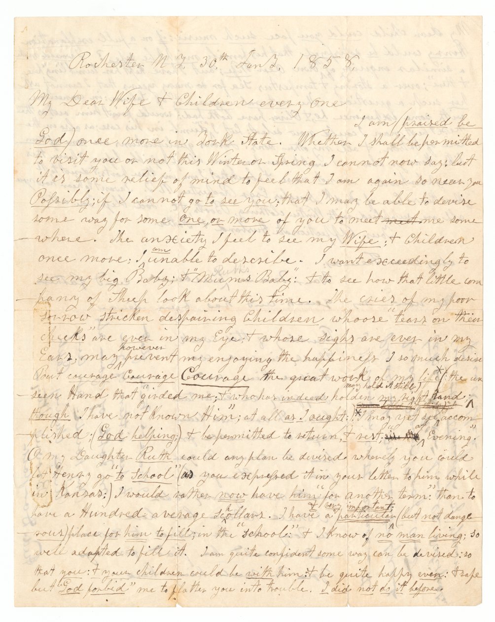 Brief geschreven door John Brown en Frederick Douglass aan de vrouw en kinderen van Brown, 30 januari 1858 door Frederick Douglass
