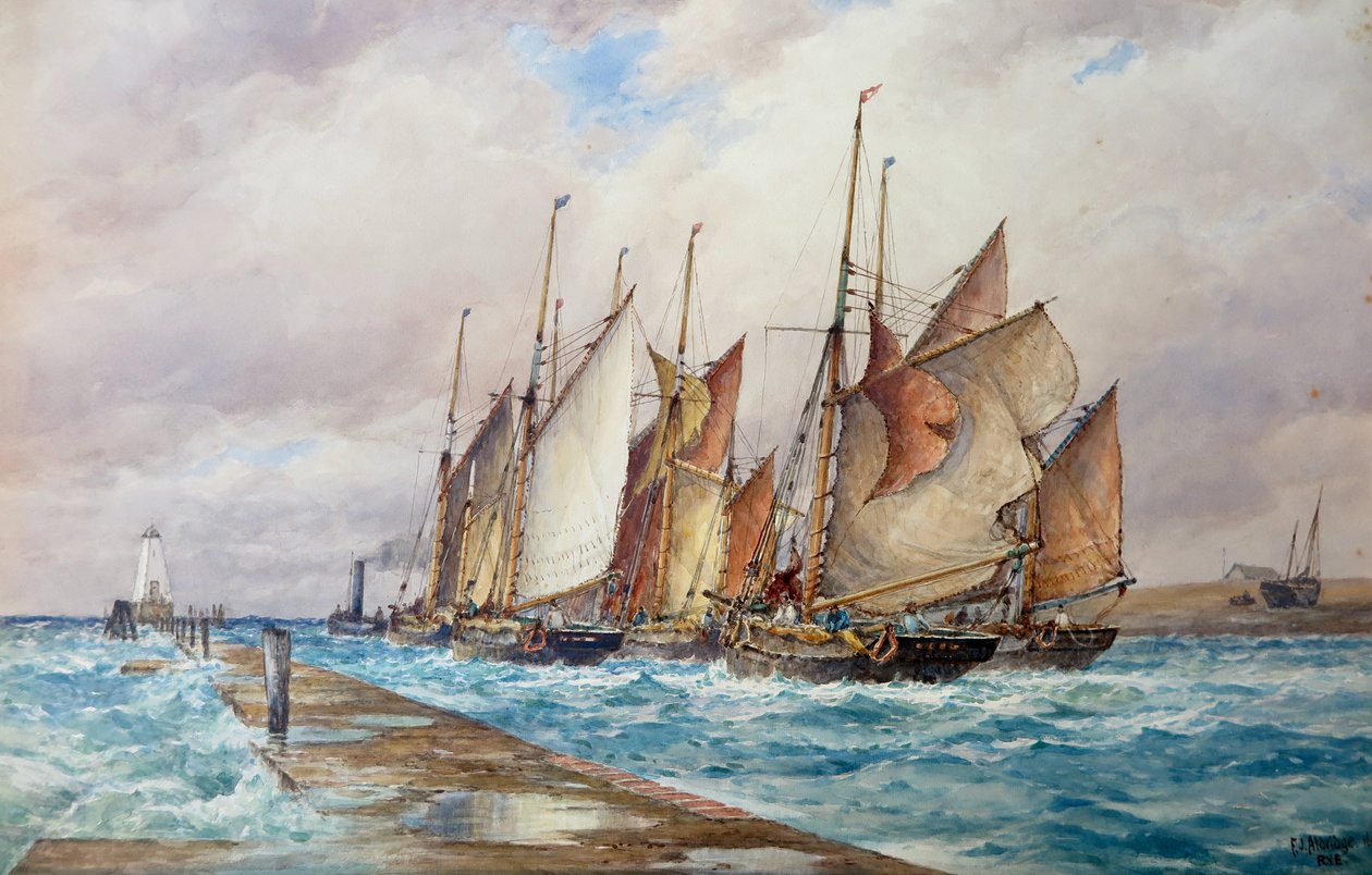 Rye Harbour, Sussex: Het vertrek van de vissersvloot door Frederick James Aldridge