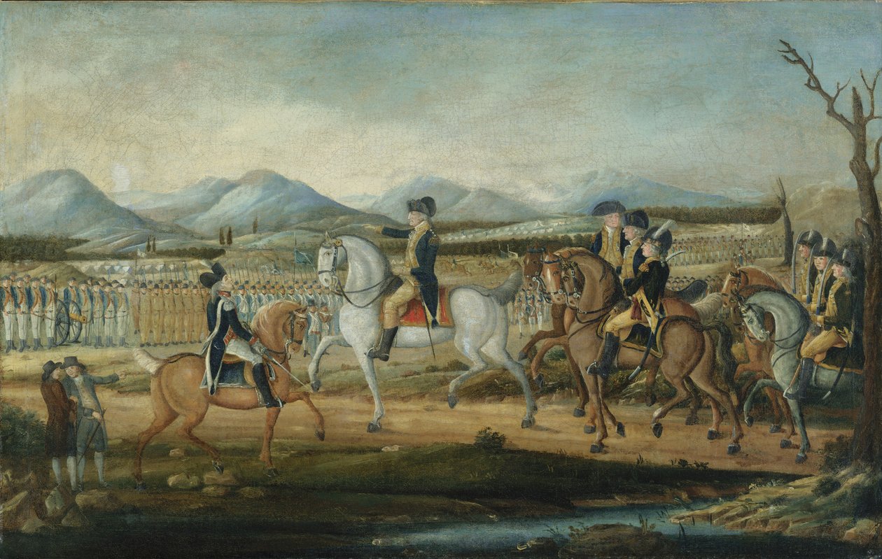 Washington inspecteert het westelijke leger in Fort Cumberland, Maryland, na 1795 door Frederick Kemmelmeyer