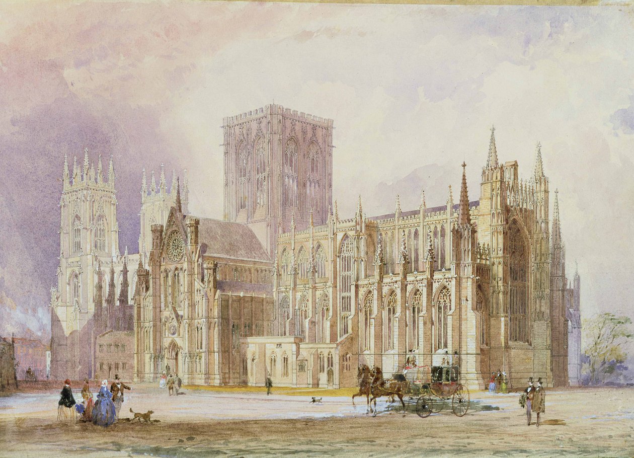 York Minster: zuidaanzicht door Frederick Mackenzie