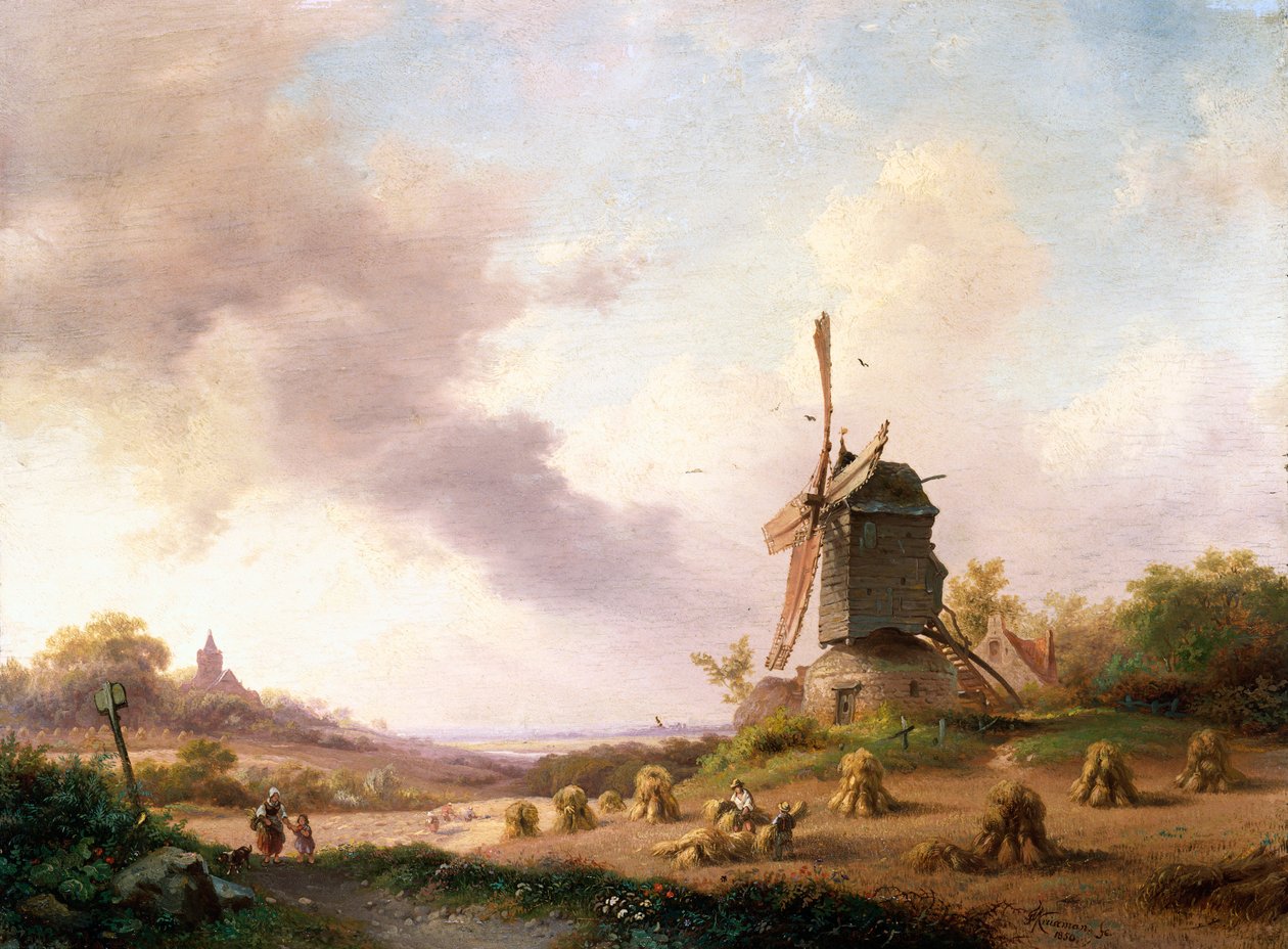 Oogsters in een uitgestrekt landschap, 1850 door Frederick Marianus Kruseman