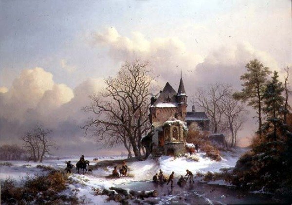 Winterlandschap met schaatsers door Frederick Marianus Kruseman