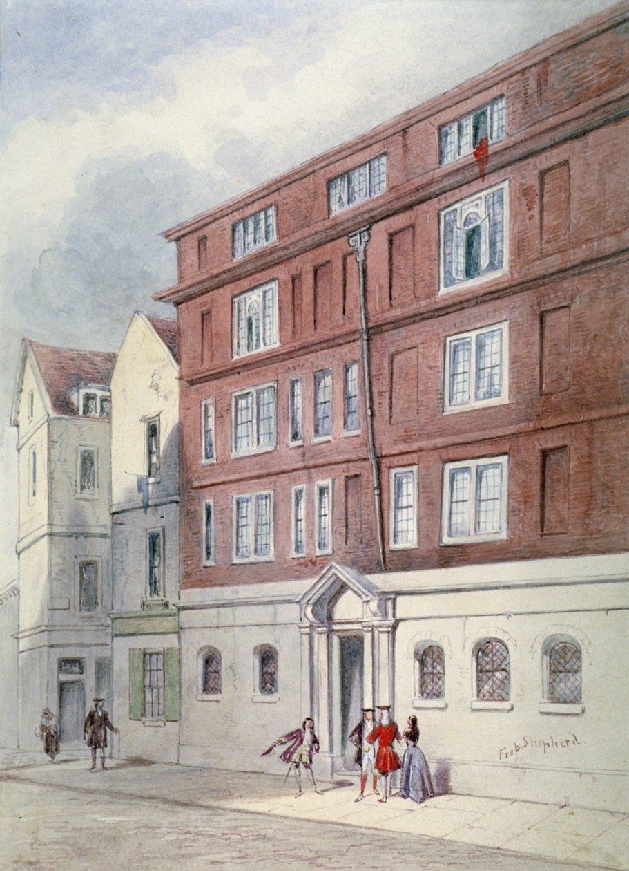 Woning van Titus Oates, Oat Lane, City of London. door Frederick Napoleon Shepherd