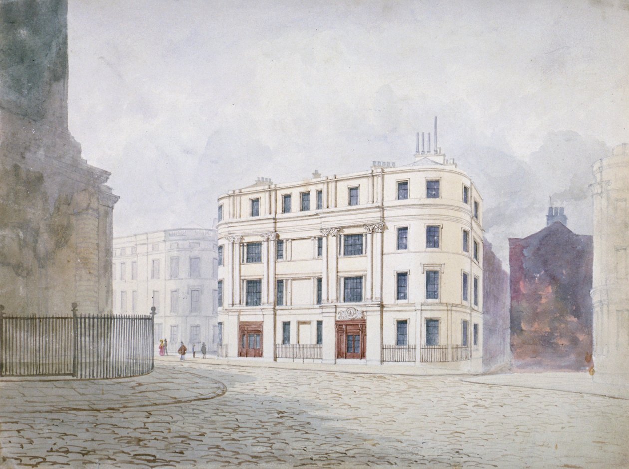 Uitzicht naar het zuiden aan het westelijke einde van King William Street, City of London door Frederick Napoleon Shepherd