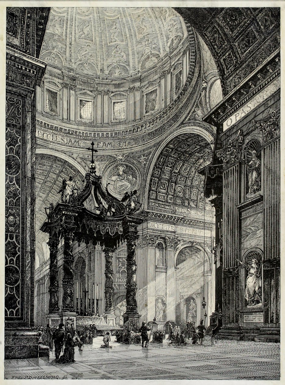 Sint-Pietersbasiliek, Rome, Italië, Interieurzicht, 1878 door Frederick P Dinkelberg