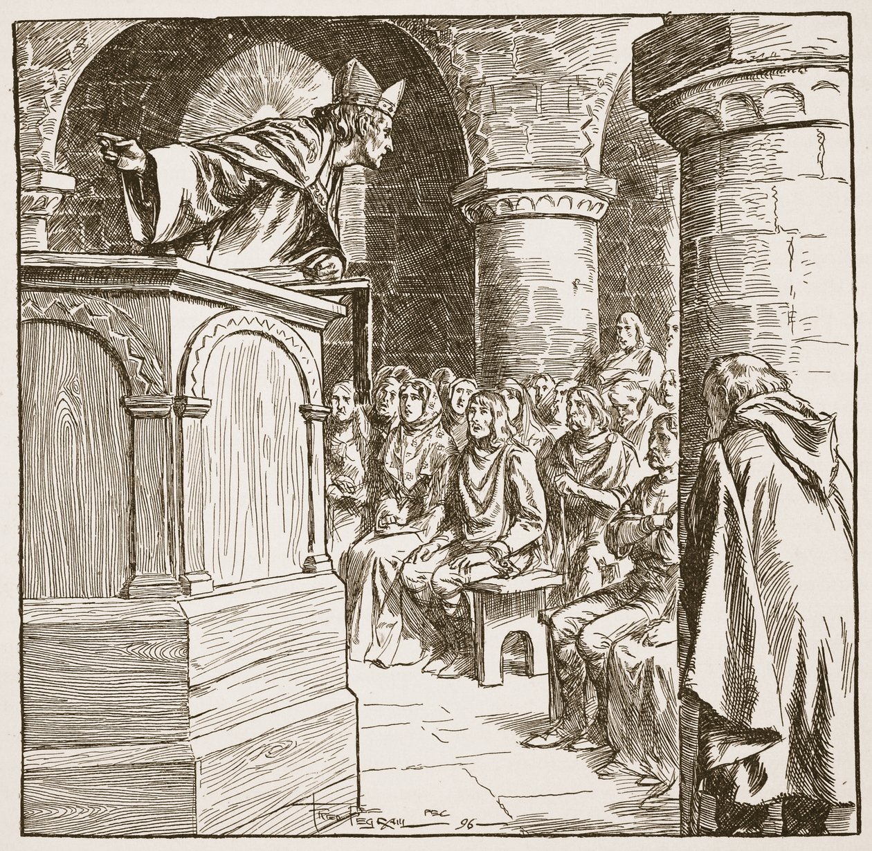 De laatste preek van Dunstan, illustratie uit 