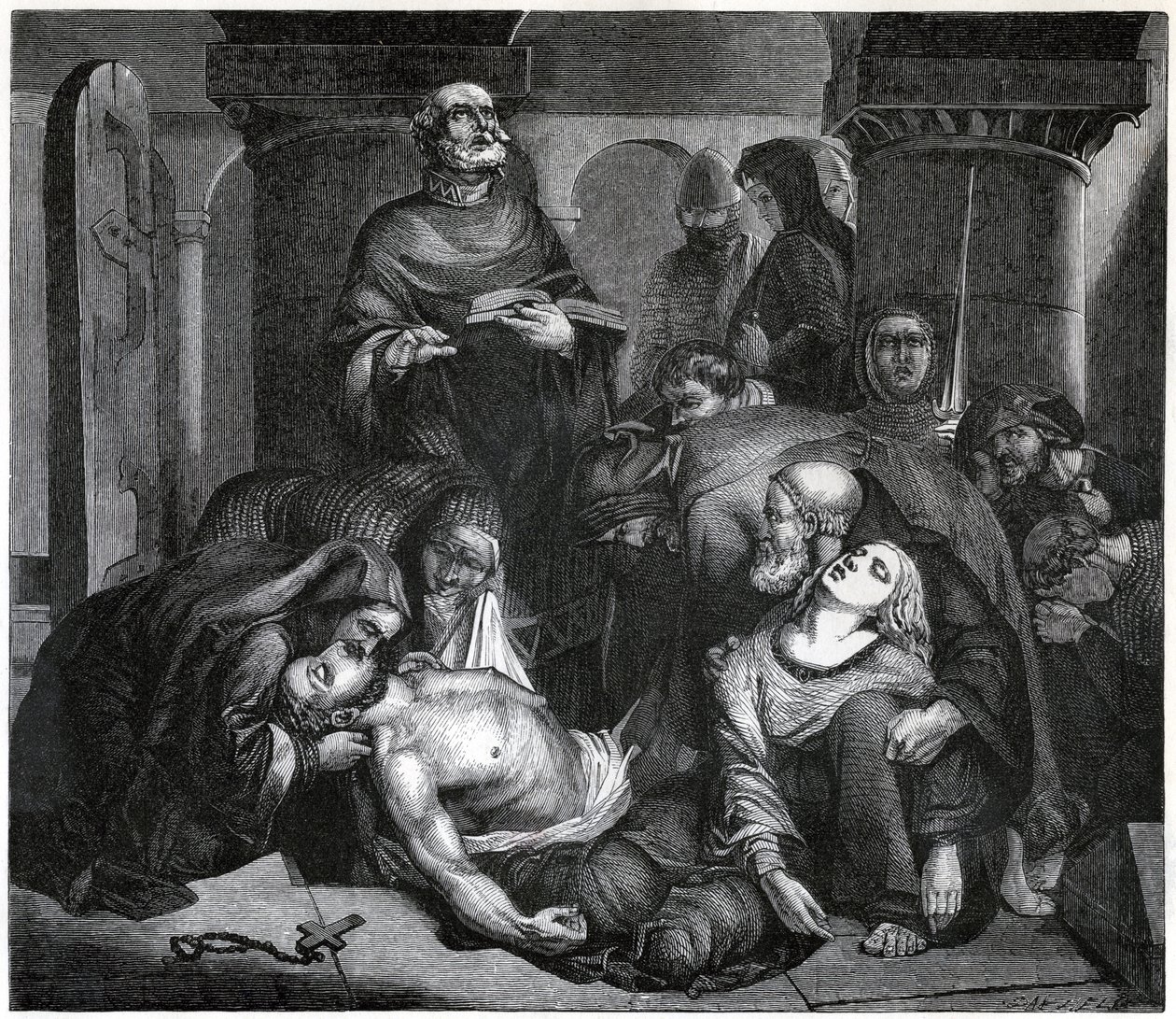 De begrafenis van Harold in Waltham Abbey, 1847 door Frederick Richard Pickersgill