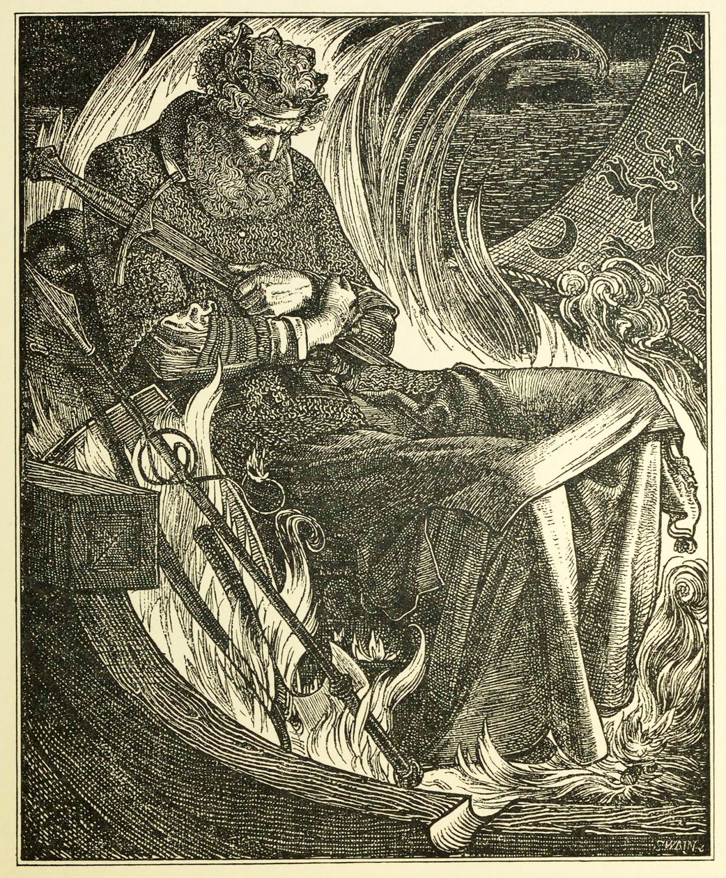 Dood van Koning Warwulf, pub. 1915 gravure, 1915 door Frederick Sandys