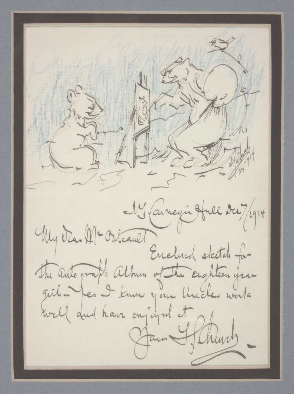 Handgeschreven brief met schets door Frederick Stuart Church