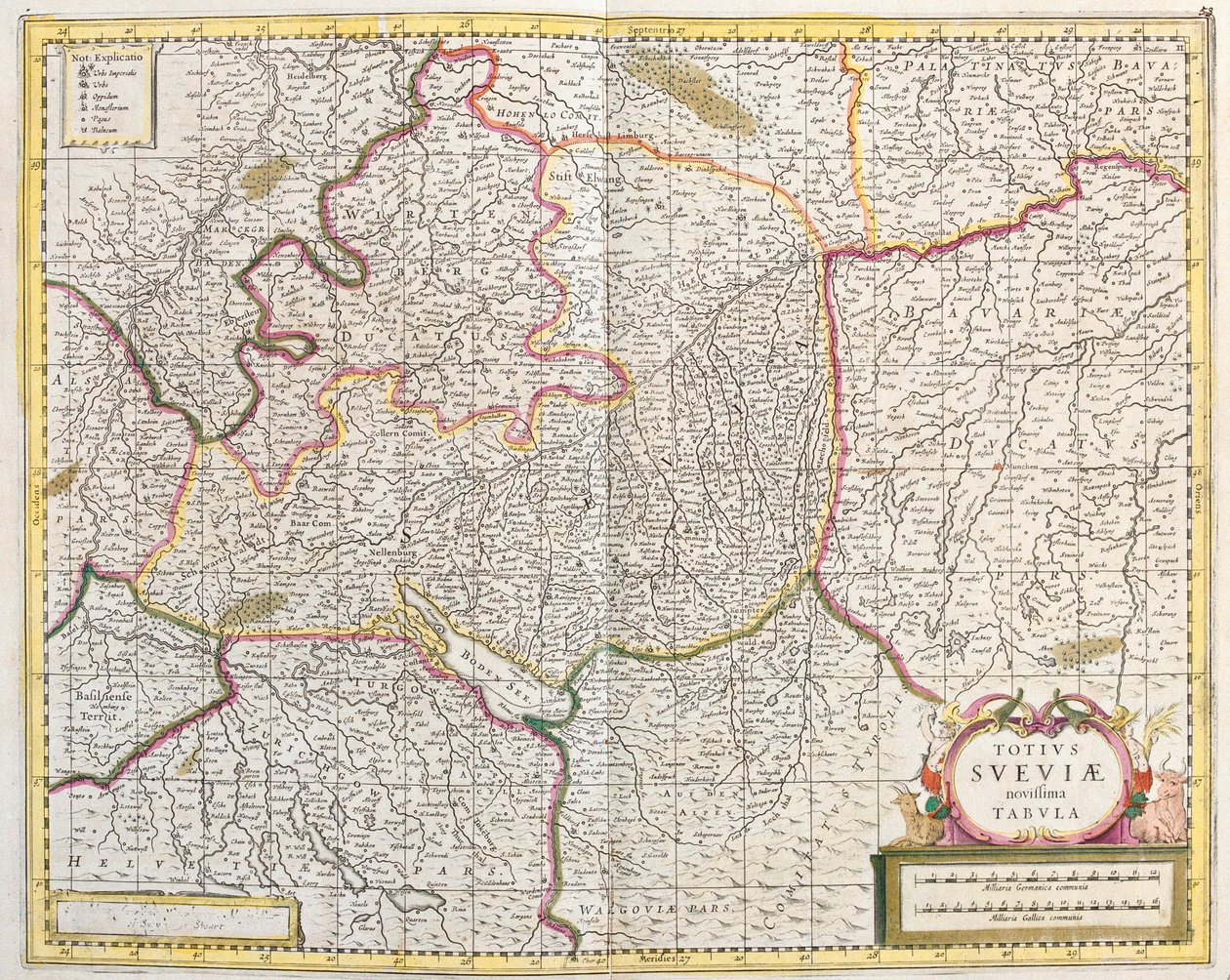 Kaart van Zwaben (Duitsland) door Frederick de Wit
