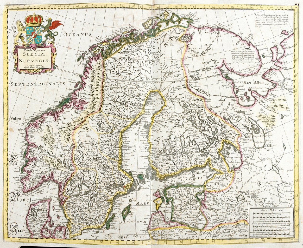 Kaart van Zweden en Noorwegen door Frederick de Wit