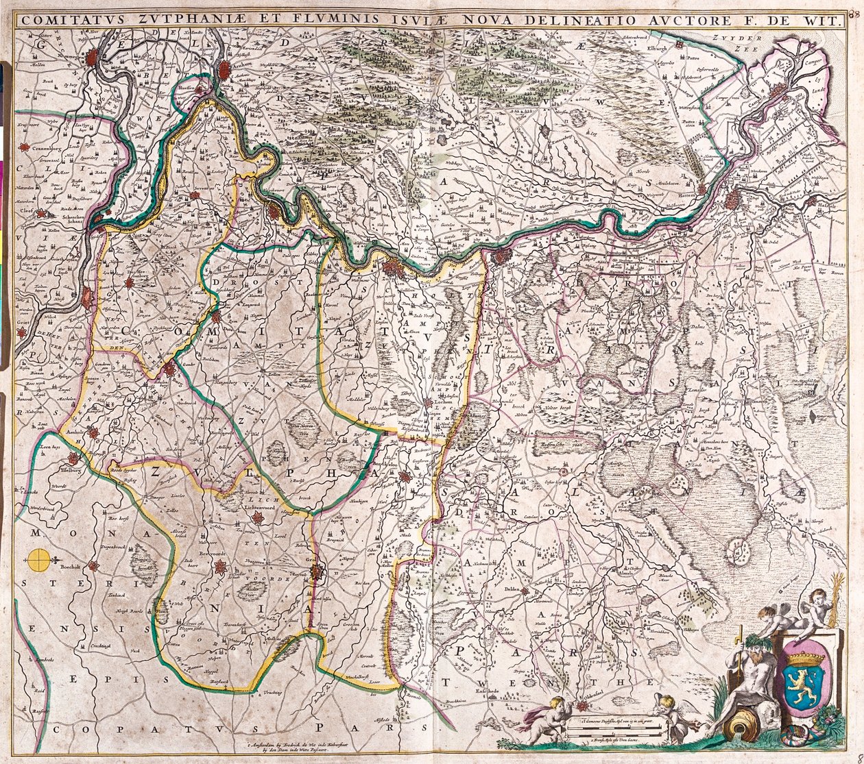 Kaart van het Graafschap Zutphen, Duitsland door Frederick de Wit