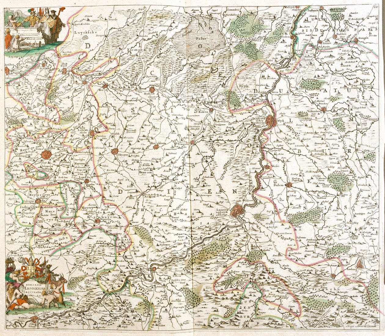 Kaart van het Bisdom Luik, België door Frederick de Wit