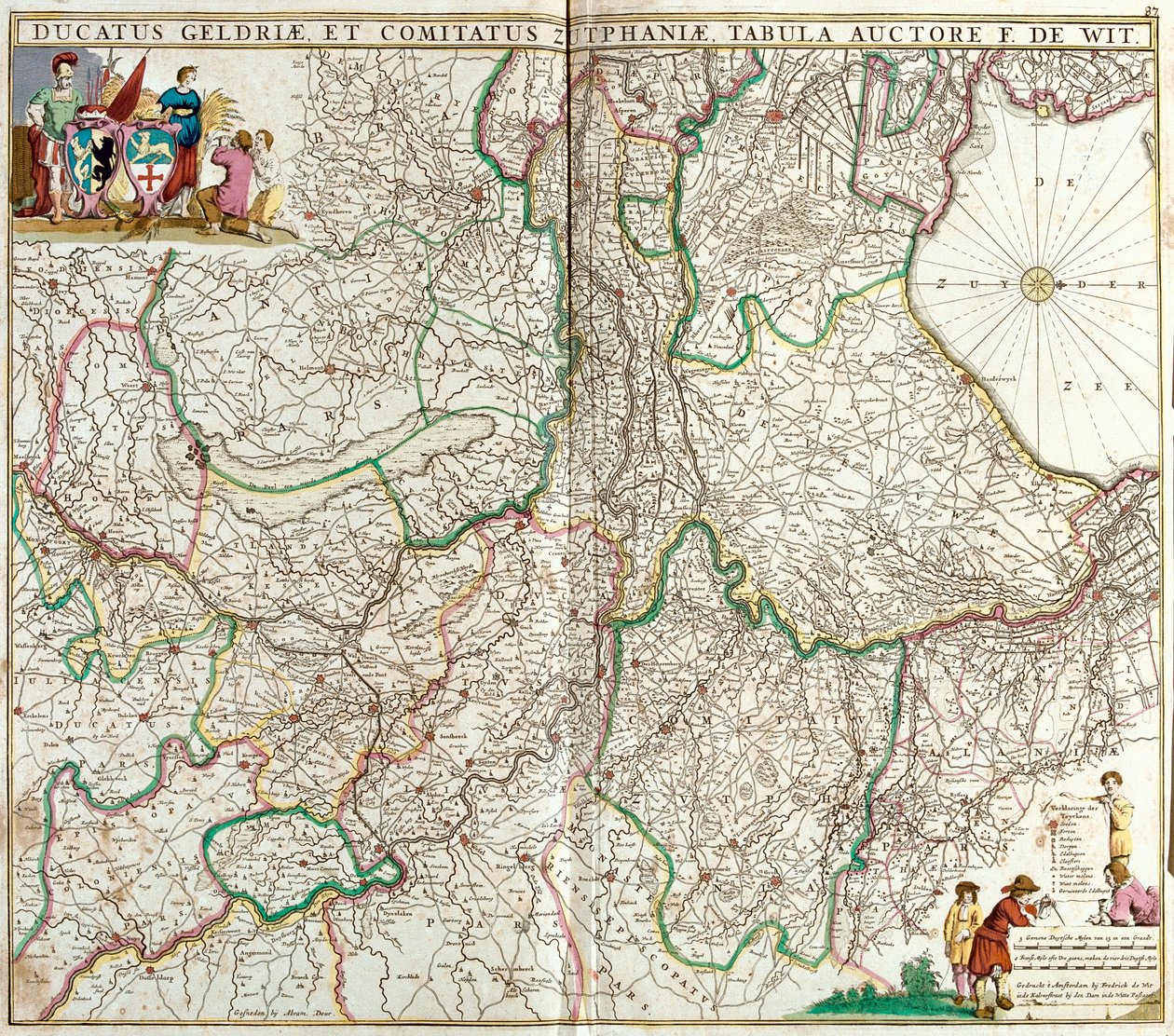 Kaart van het Hertogdom Gelderland en het Graafschap Zutphen (Duitsland) (ets) door Frederick de Wit