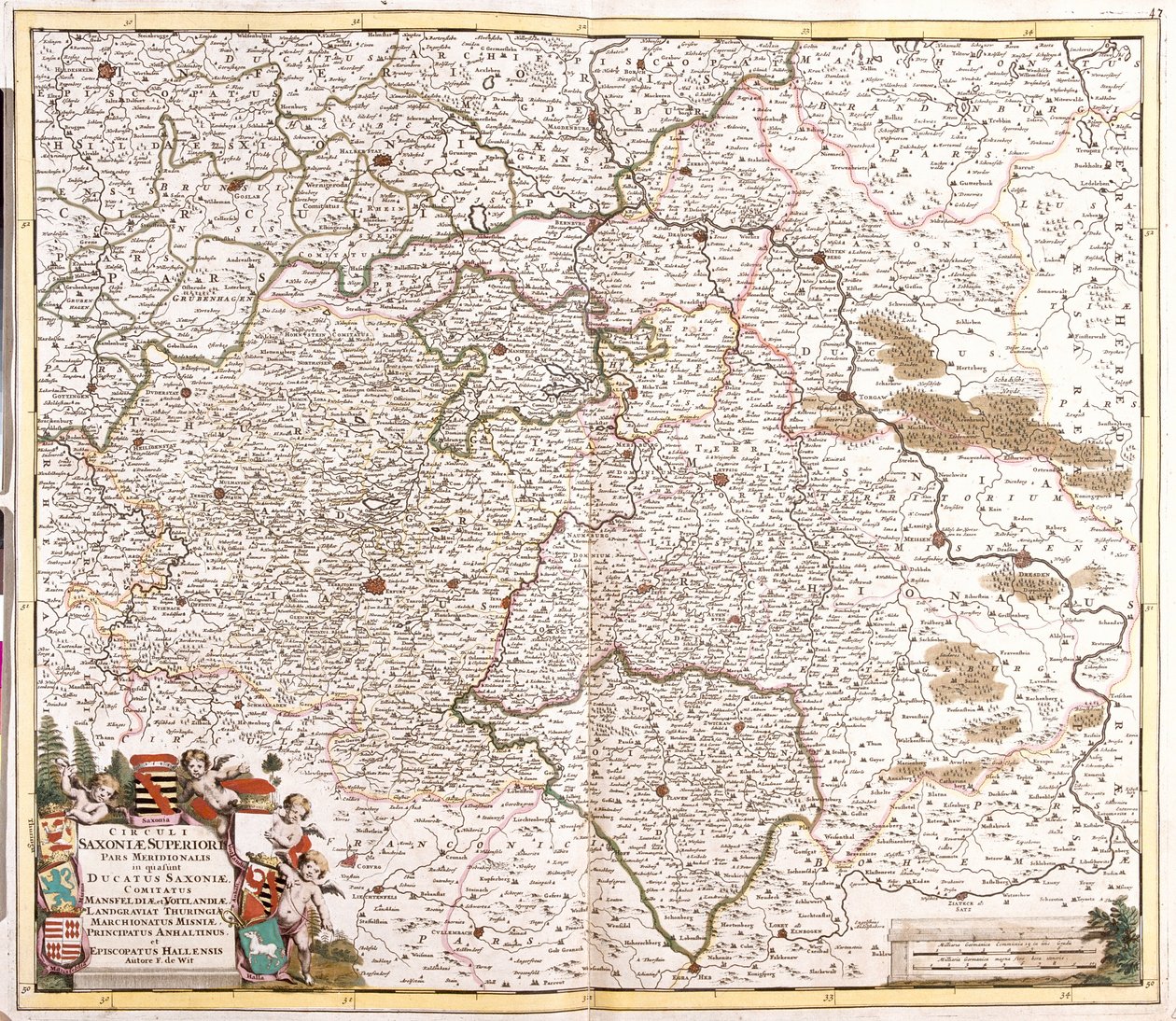 Kaart van het Hertogdom Saksen, Duitsland door Frederick de Wit