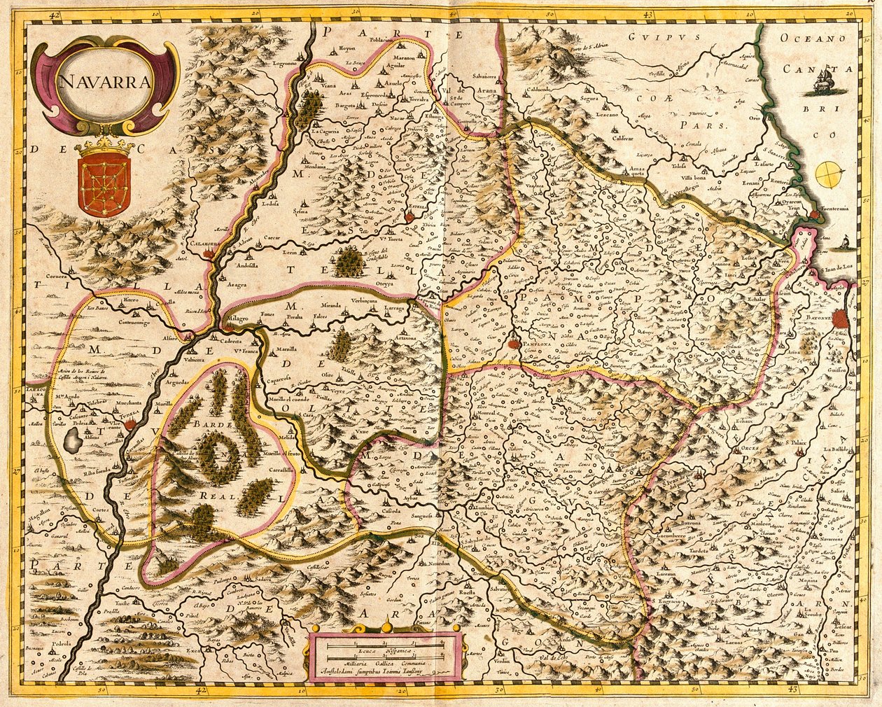 Kaart van het Koninkrijk Navarra (Frankrijk) (ets) door Frederick de Wit