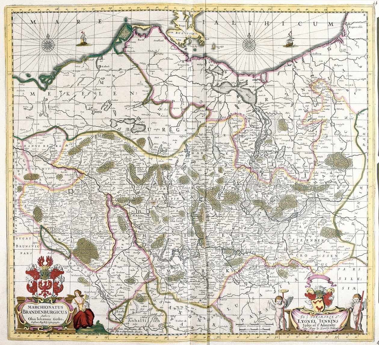 Kaart van het Markgraafschap Brandenburg (Duitsland) door Frederick de Wit