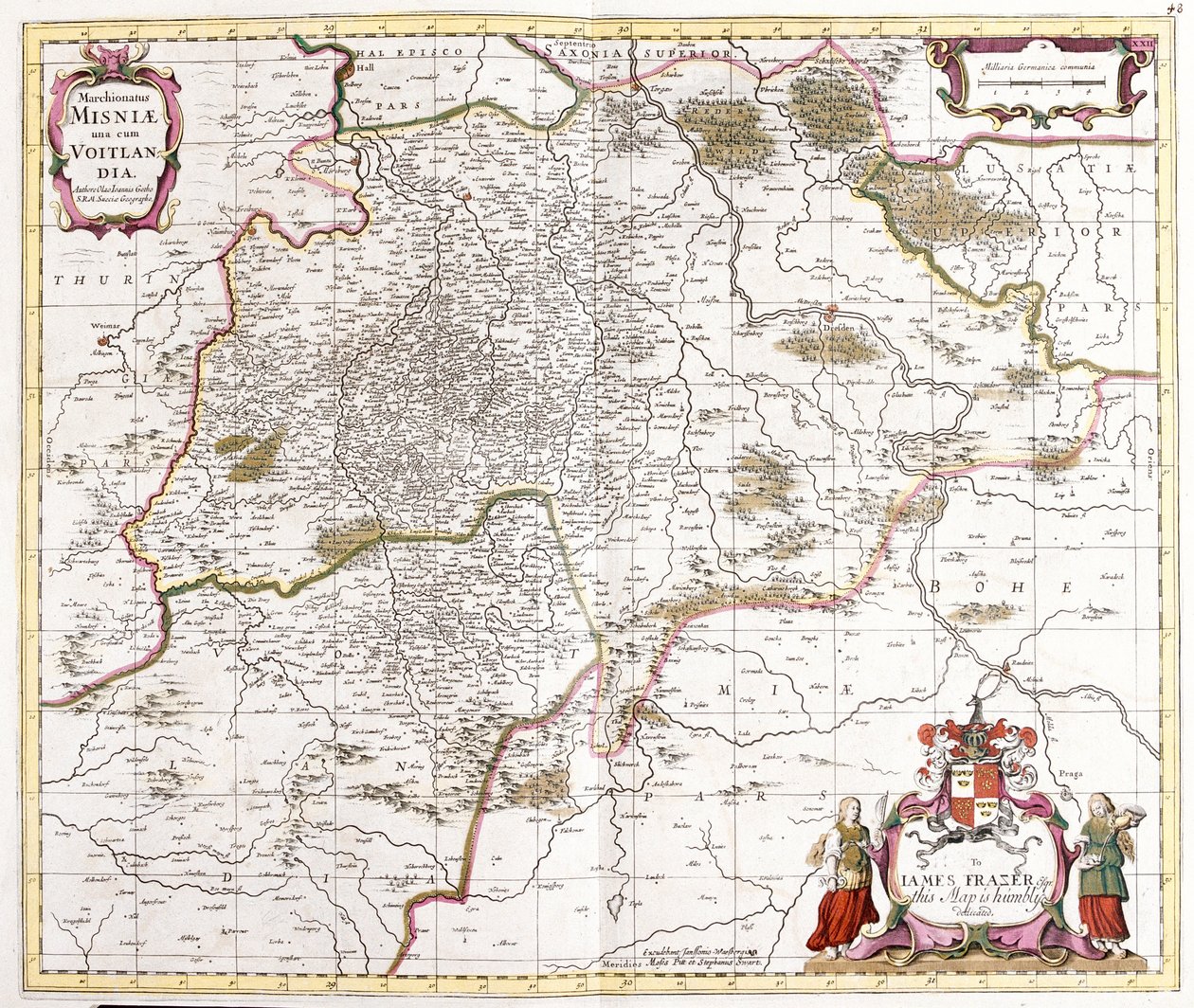 Kaart van de markgraafschap Misnie (Duitsland) (ets) door Frederick de Wit