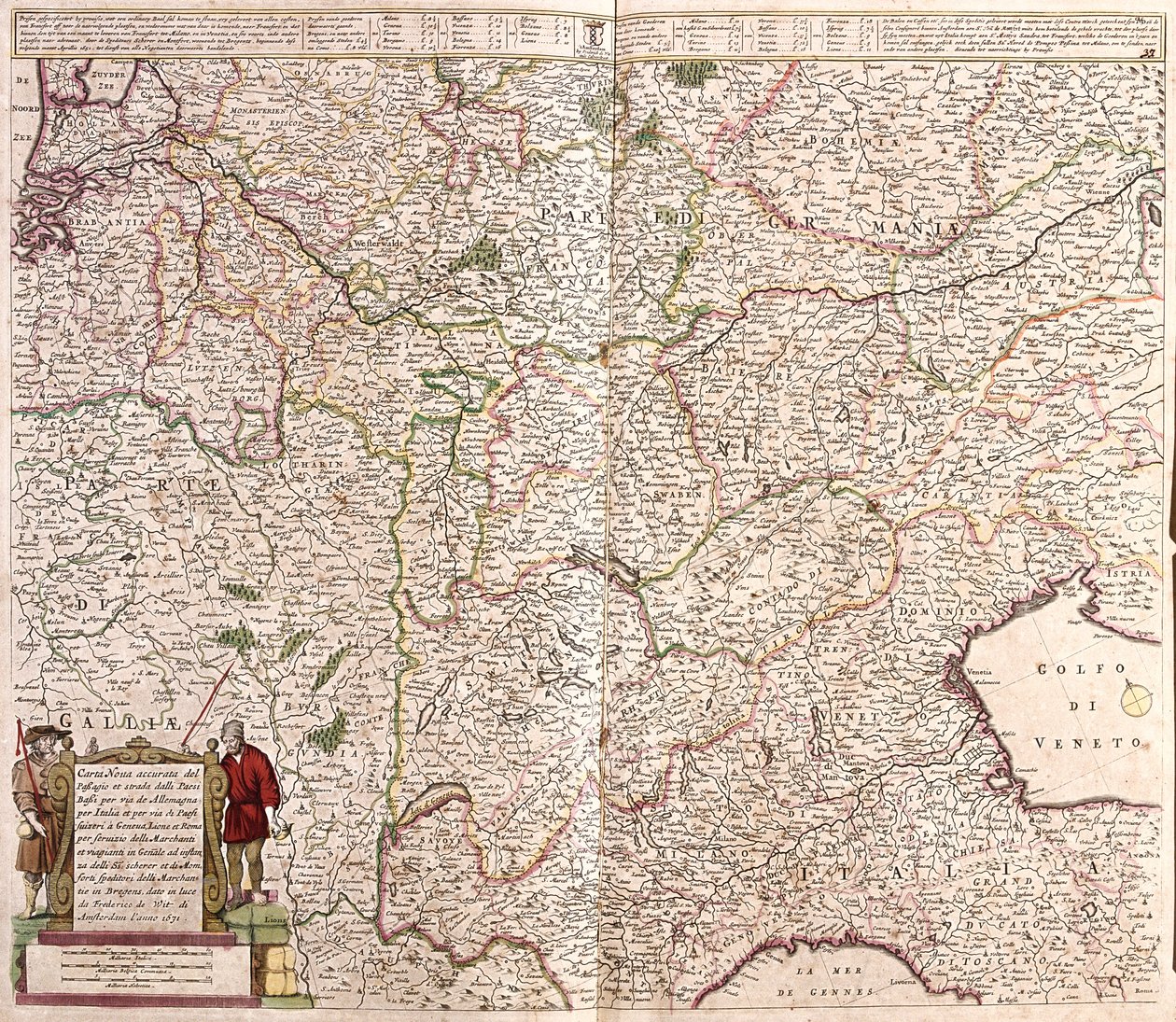 Kaart van de regio van de Alpenketen (Frankrijk, Italië, Duitsland) door Frederick de Wit