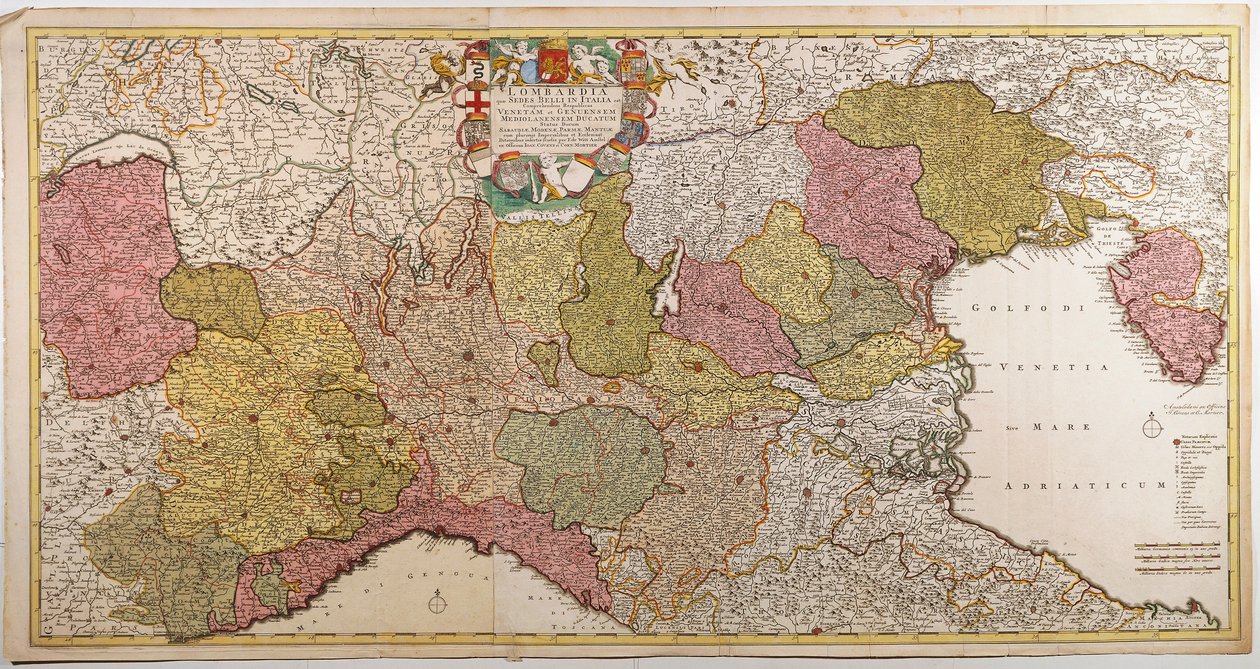 Noord-Italië. Kaart door Frederik de Wit, Amsterdam, kopergravure door Frederick de Wit