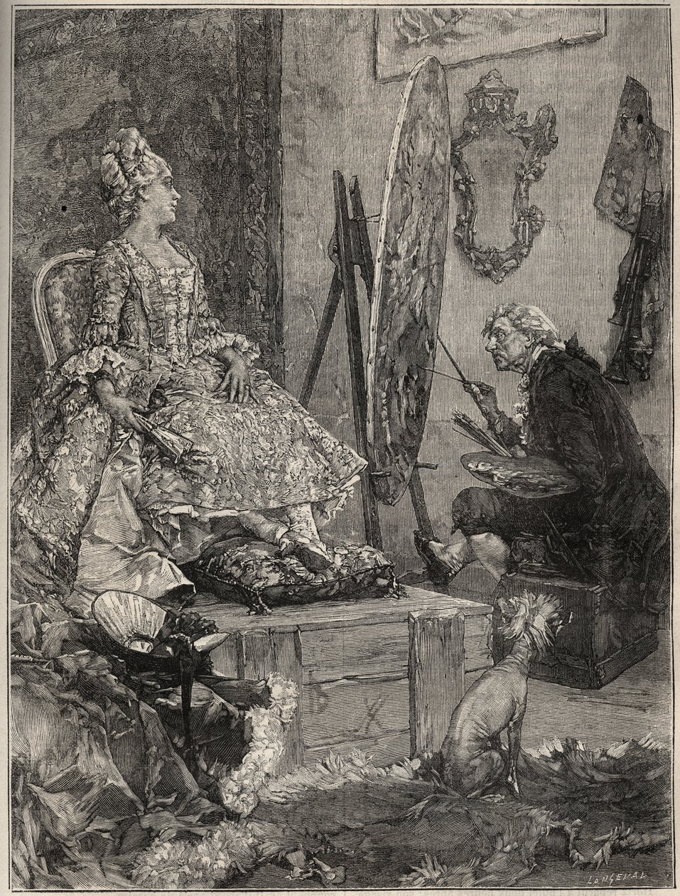 Francois Boucher (1703-1770) schildert het portret van Jeanne Antoinette Poisson, markiezin van Pompadour (bekend als Madame de Pompadour) door Frederik Hendrik (after) Kaemmerer