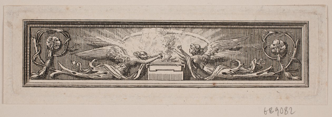 Ornament met altaar en twee engelen door Frederik Ludvig  Bradt