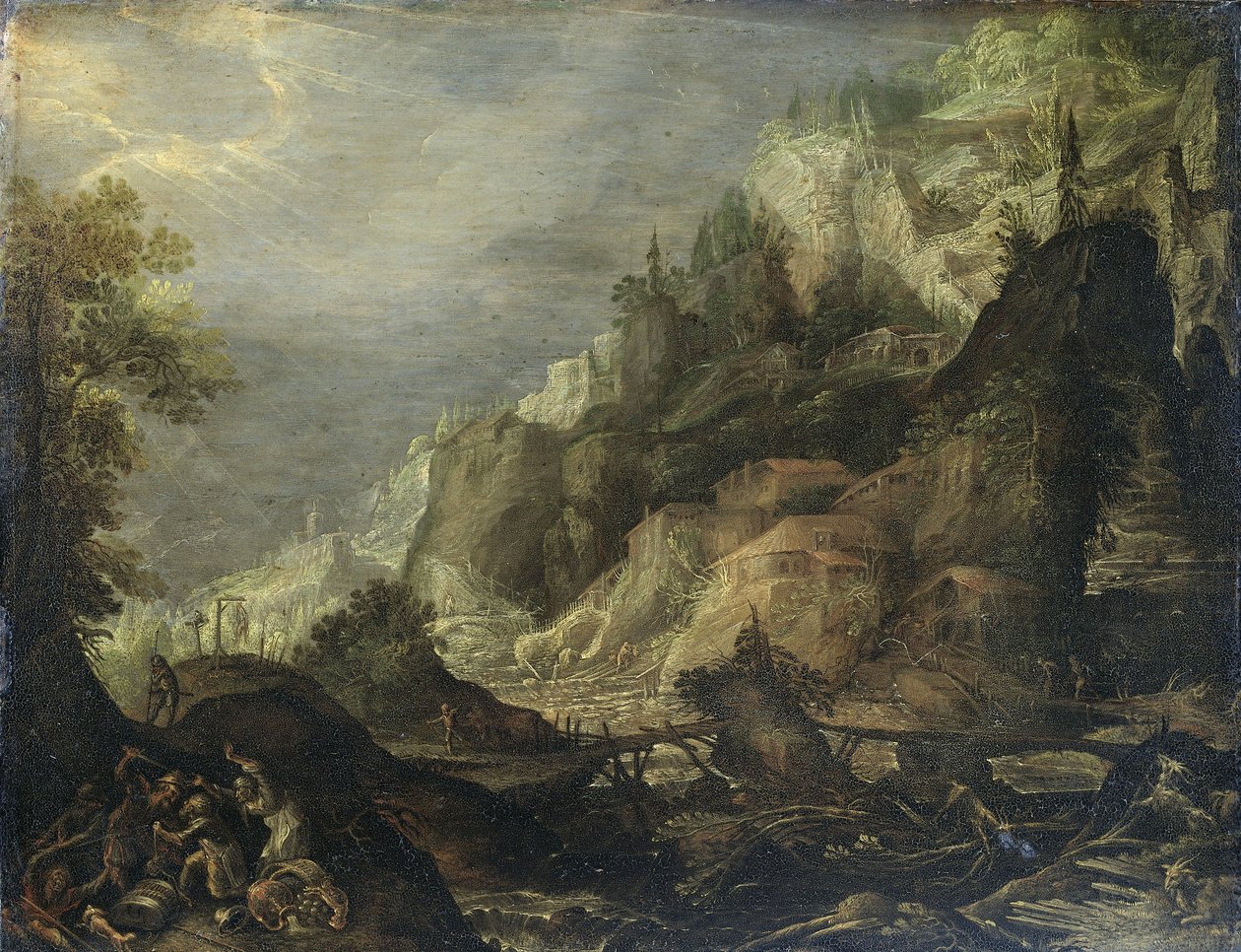 Bergachtig landschap door Frederik Valckenborch