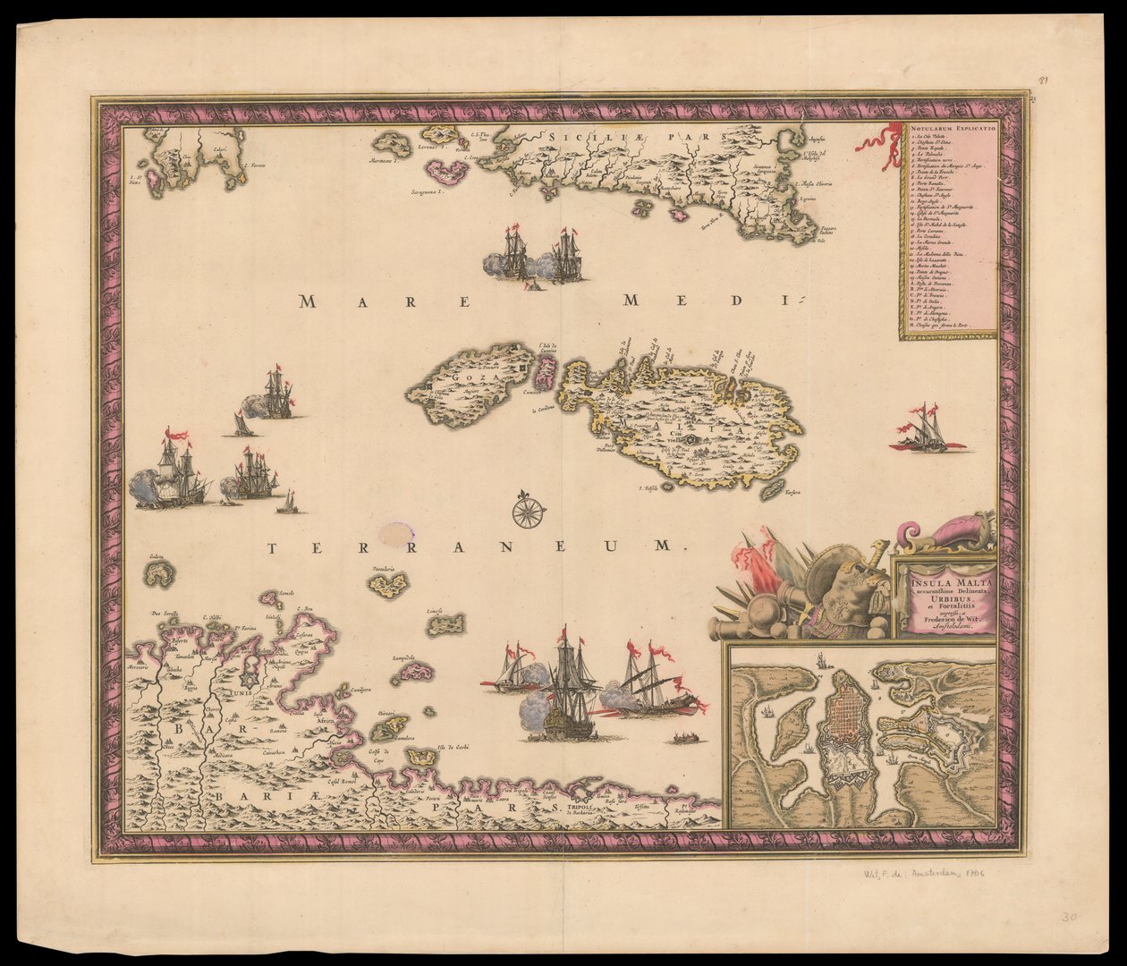 Insula Malta accuratißime Delineata Urbibus et Fortalitiis expressa door Frederik de Wit