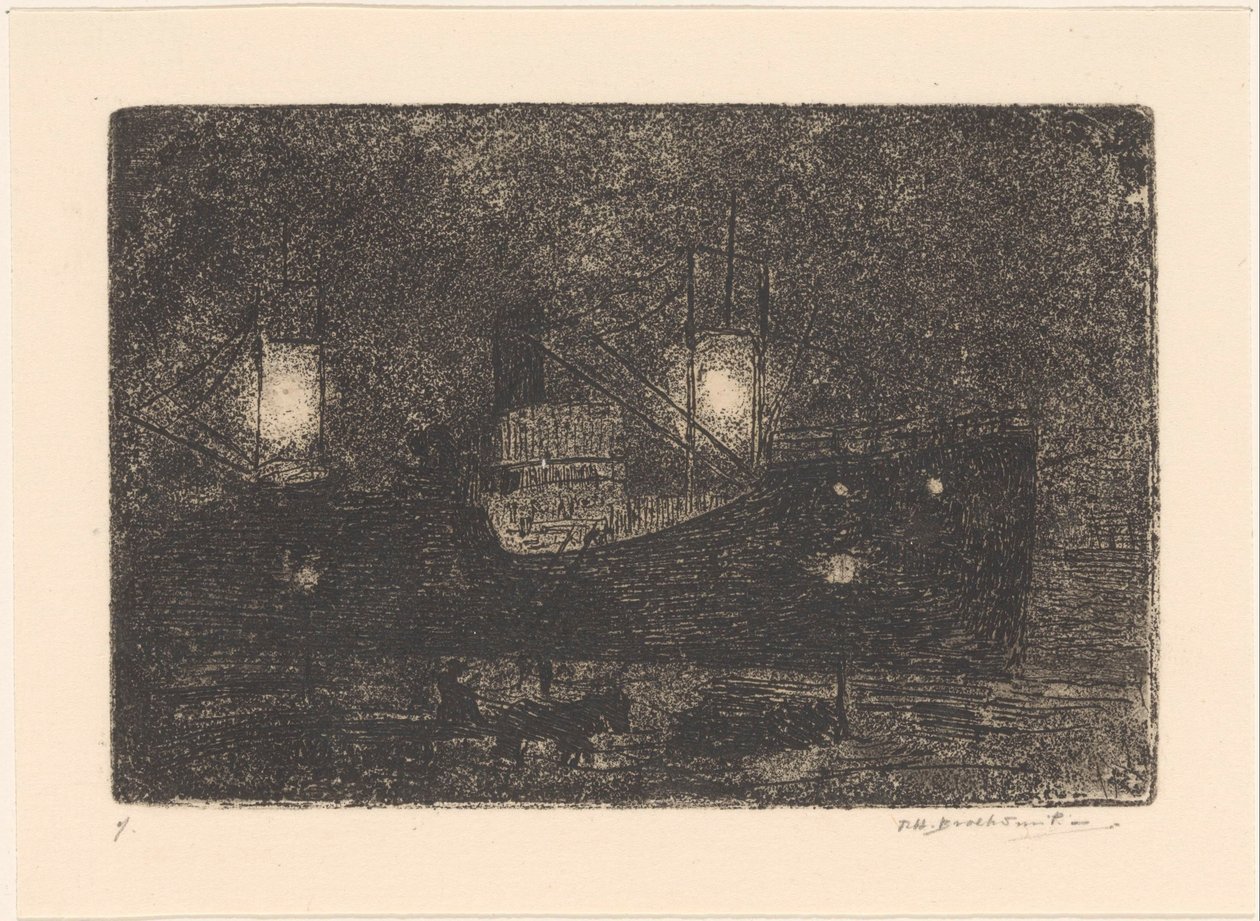 Boot aan kade bij avond door Frederika Henriëtte Broeksmit (signed by artist)