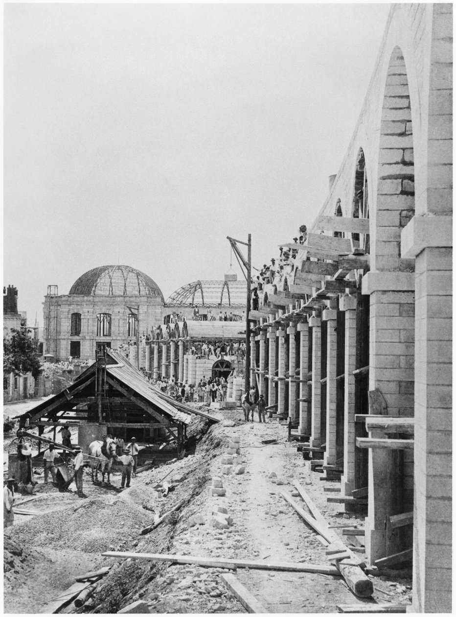 Bouw van de viaductbrug van Auteuil bij station Auteuil, Parijs, ca. 1900 door French Photographer