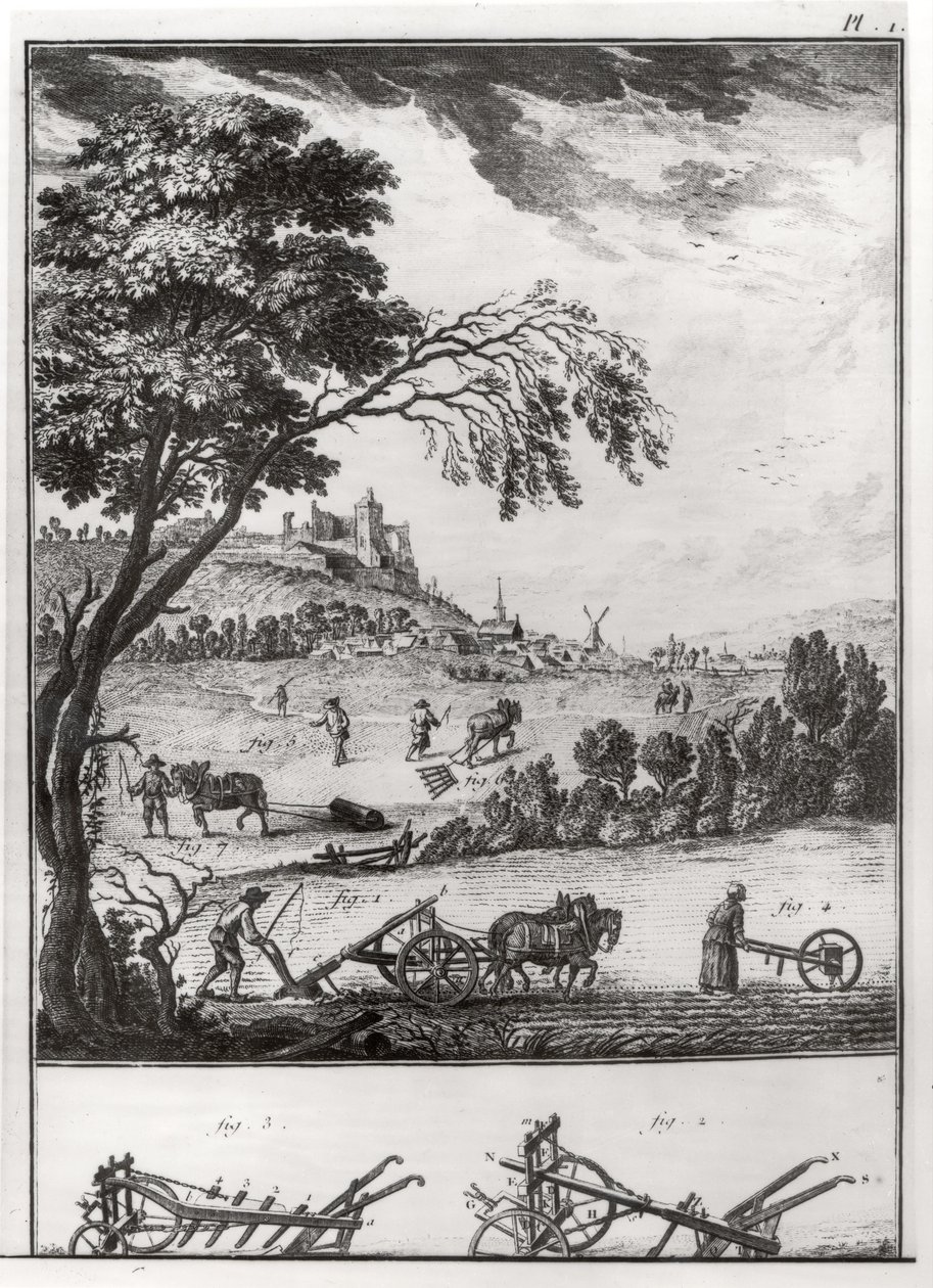 Landbouw, plaat I uit de Encyclopedie van Denis Diderot (1713-84) 1762 door French School