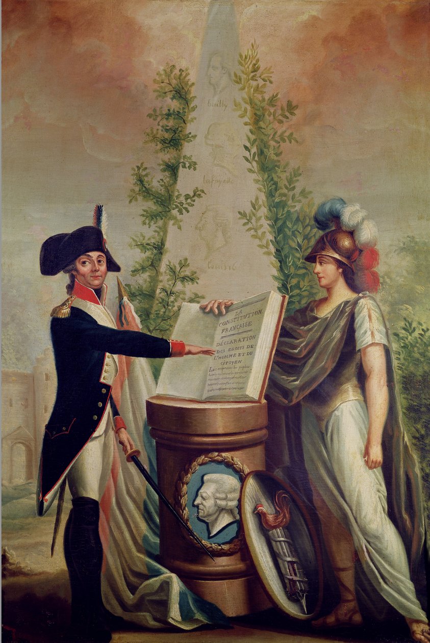 Een officier van de Nationale Garde legt een eed van trouw af voor het altaar van de Grondwet en de Verklaring van de Rechten van de Mens door French School