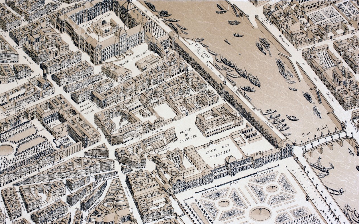 Vogelvlucht van Parijs in 1730, 1875 door French School