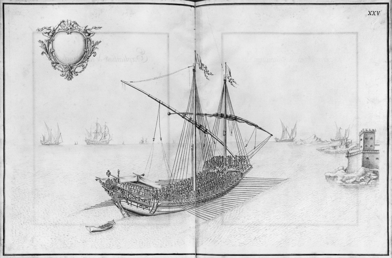 Bouw, uitrusting en tewaterlating van een galei, plaat XXV door French School