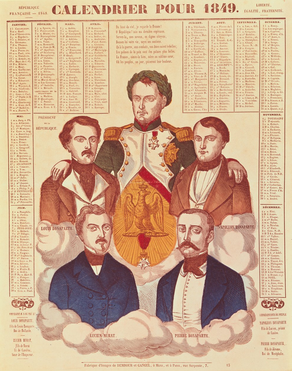 Kalender voor 1849 die de familie Bonaparte uitbeeldt, 1849 door French School