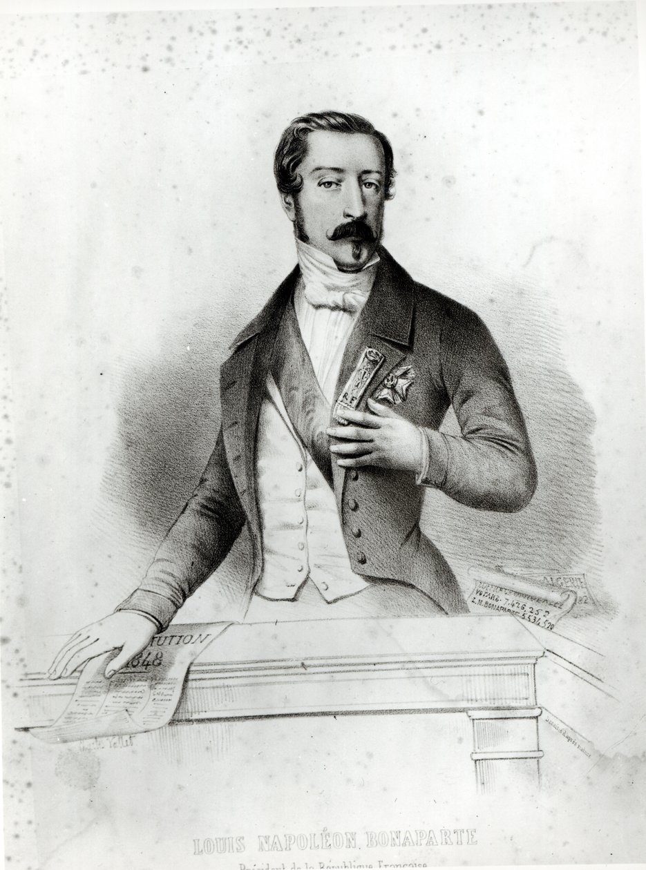 Charles Louis Napoleon Bonaparte legt de eed af op de grondwet van 1848 door French School
